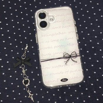 Black Ribbon Lettering Keyring Set Transparent Hard iPhone Case
