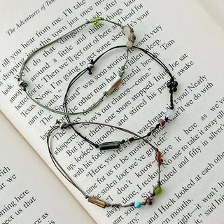 Beaded Handmade Mother-of-Pearl Bracelet Knot Surgical Twist Cat's Eye Wood Glass Bracelet
