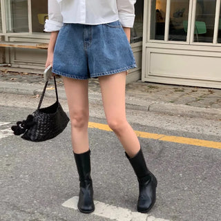 NARS Flare Pintuck A-Line Denim Shorts