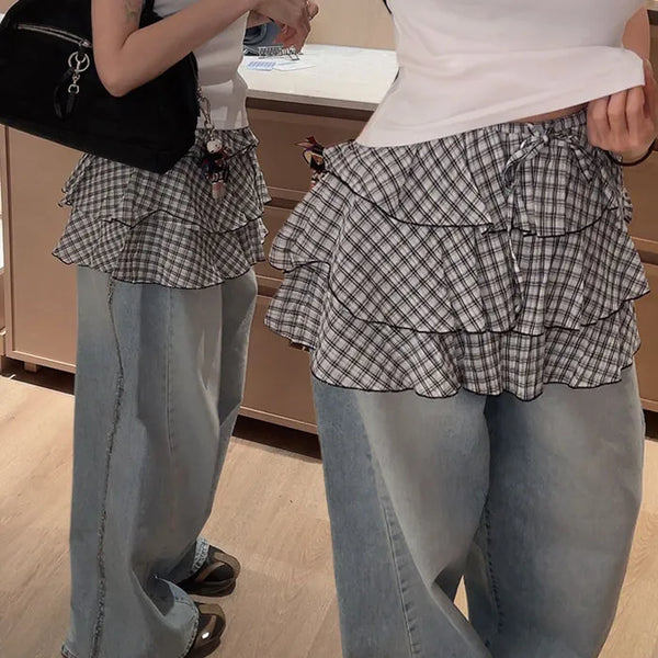 Nosque check tiered skirt