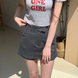 Chic Pin Stripe A-Line High-Waisted Mini Skirt
