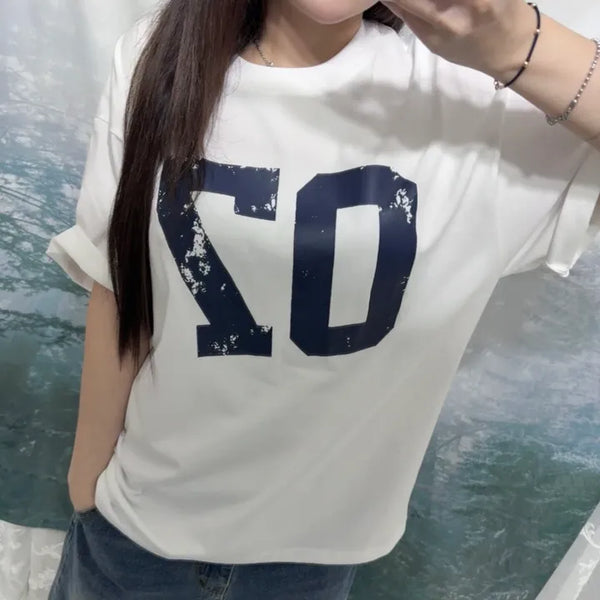 Seven Numbering Oversized Short Sleeve  Printed Unique Numbering 07 Vintage Short Sleeve Oversized Short Sleeve Loose Fit Layered Boxy T-shirt Size 77 Big Size Summer Short Sleeve