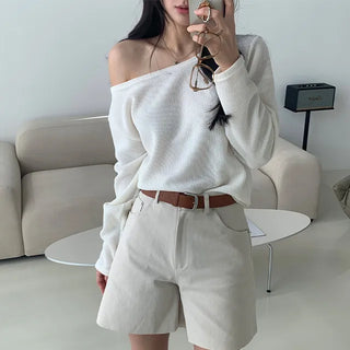 One-off shoulder transitional spring knit,