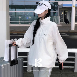 Sporty Half-zip Nylon String Sweatshirt