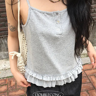 Button Hem Frill Sleeveless