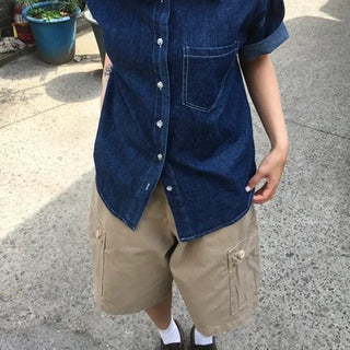 Rough short-sleeve denim shirt