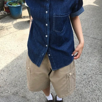 Rough short-sleeve denim shirt