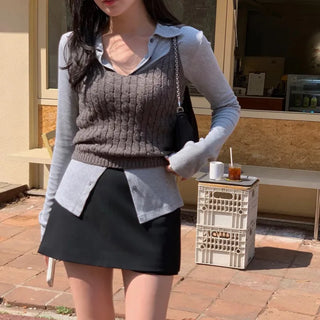 Drick Cable Knit V-Neck Crop Knit Top Bustier