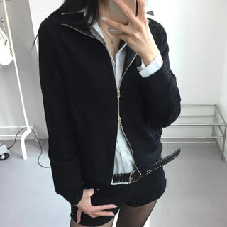 Mesh Point Ribbed Zip-Up