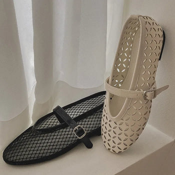 So Comfortable JANE Fishnet Flat Shoes