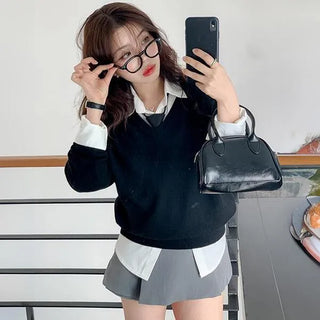 Roening V-Neck Loose Fit Knit Spring Raglan Regular Oversized Long Sleeve Knit