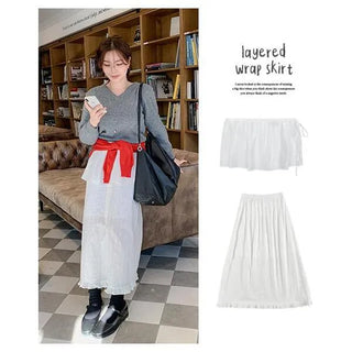 Dennett Layered Mini Wrap Skirt with Ribbon Waist Tie Chiffon Flare A-Line Mini Skirt