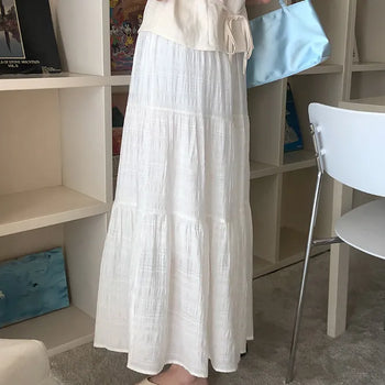 Throw-in Elastic Long Skirt Elastic Skirt/Long Skirt/Pleated Skirt/Flare Skirt/Full Skirt/Summer Vacation/Plus Size