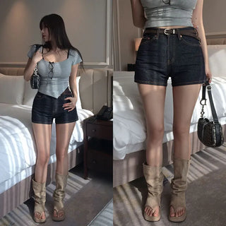 Edil's raw denim mid-high shorts