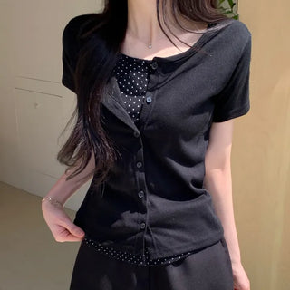 Flip Basic Round Neck Daily Short Sleeve Cardigan