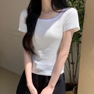 Whisper Dot U-Neck Daily Basic Short Sleeve T-Shirt