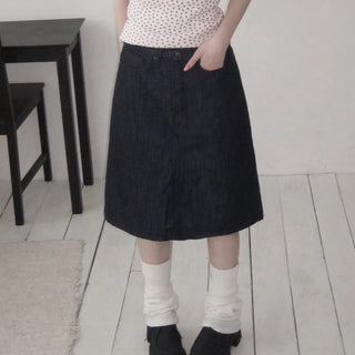 yunni nonfaded denim midi sk