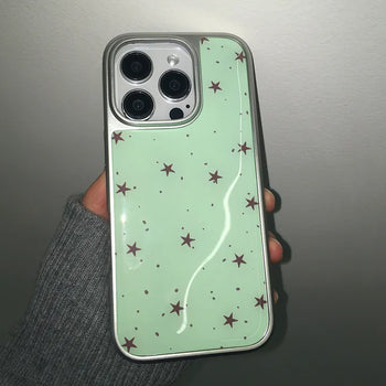 Mint Star Pattern Silver Epoxy iPhone Case