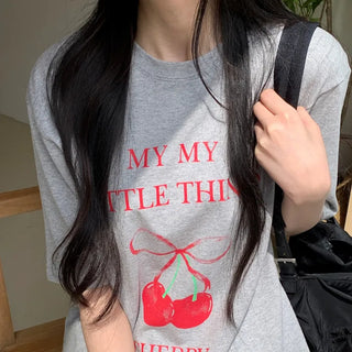 Charity Print Lettering Oversized Loose Fit Boxy Round Neck Homewear Short Sleeve T-shirt