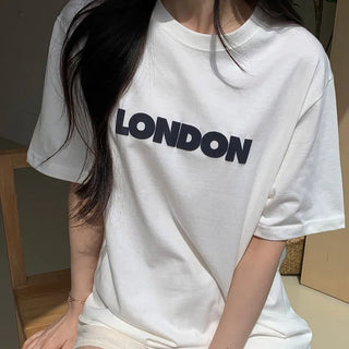 Chio Lettering Oversized Loose Fit Boxy Round Neck Short Sleeve T-shirt