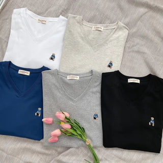 Dear Bear Daily Summer V-Neck Oversized Short Sleeve T-Shirt