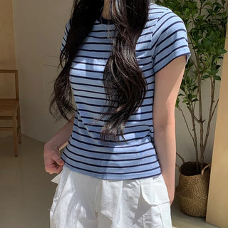 Mare Stripe Round Neck Basic Short Sleeve T-shirt