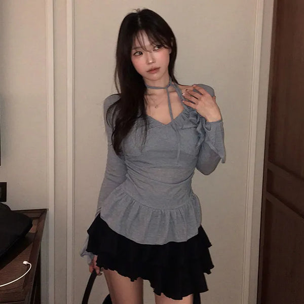 Roxend Frill Shirred T-shirt [Tencel 80%, Wool 20%]