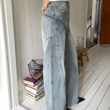 Pin Curved Light Blue Wide Denim Pants