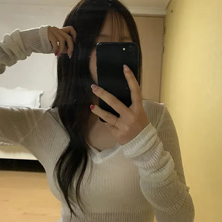 Sharon V-neck Sheer Long Sleeve Tee