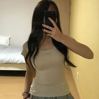 Roben Tight-neck Slim U-neck Stretchy T-shirt