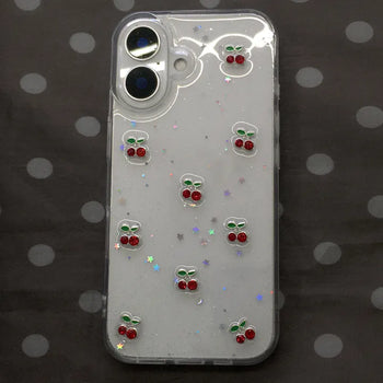 Cherry Glossy Glitter Resin Transparent iPhone Case