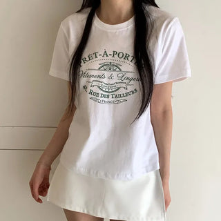Basic Letter Round Neck Summer Short Sleeve T-shirt