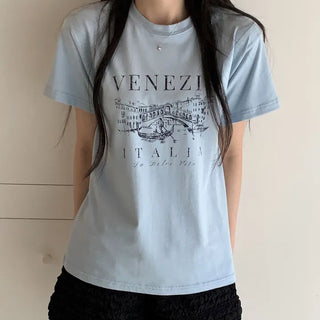 Lint Round Neck Basic Short Sleeve T-shirt