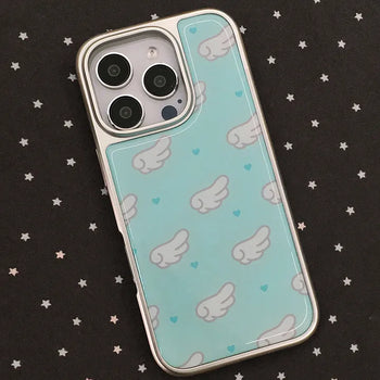 Angel Blue Wing Pattern Silver Epoxy iPhone Case