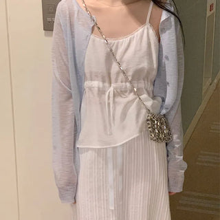 Summer Ribbon Lace String Sleeveless Blouse