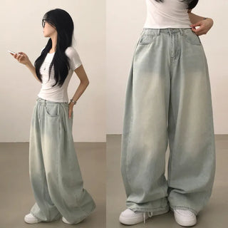Life-changing fit with side folding lines that make hips look wider, Summer Vintage Washed Side Folding Balloon Wide Denim Pants