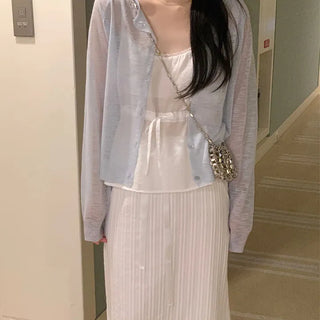It's soft! Delicate fit linen long-sleeve knit cardigan