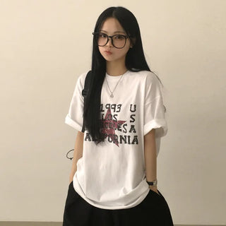 Distinctive Point, Vintage Cracked Star English Lettering Round Boxy Loose Fit Short Sleeve T-shirt