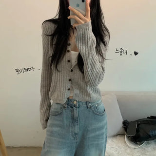 [Sal-anta Item/Delicate~] Nut Linen Spring/Summer Ribbed Round Knit Cardigan