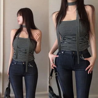 Kilen Stripe Muffler Tube Top [Built-in Cap]
