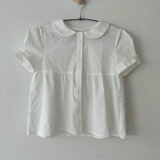 Siren Dot Collar Cutout Short Sleeve Shirt