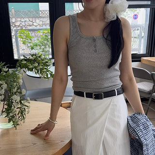 Pig Henley Neck Button Sleeveless T-shirt
