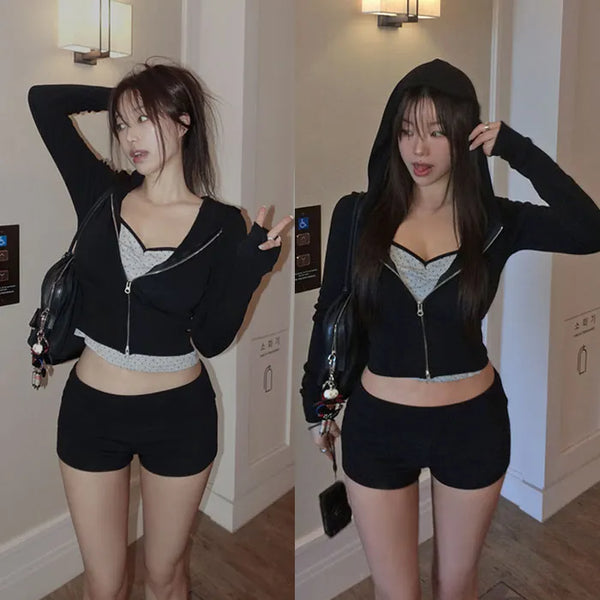 Lerop hooded zip-up shorts set