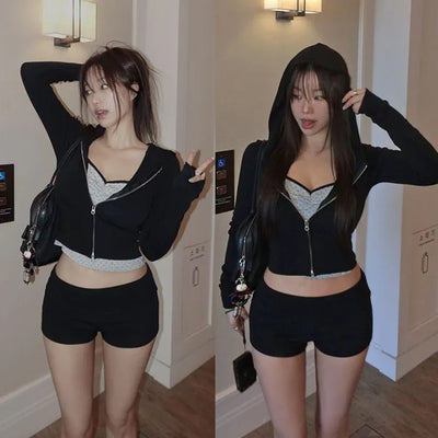 Lerop hooded zip-up shorts set