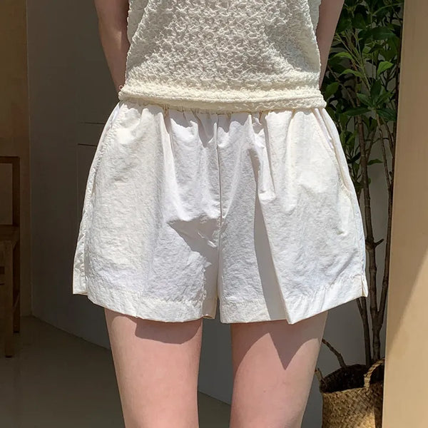 Creamy Crispy Effortless Chic Daily Elastic Waist Shorts