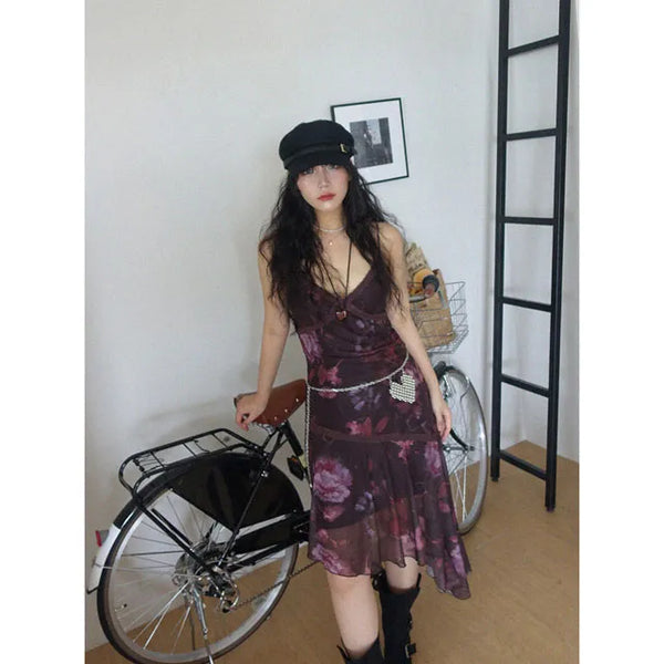 Champagne Floral Asymmetrical Dress