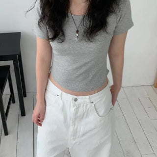 Modal line U-neck short-sleeve tee