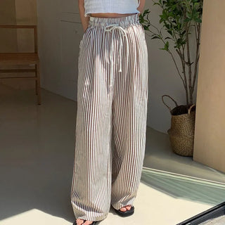 Lila Stripe Wide Line Elastic Pants