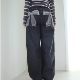 Shiro Ribbon Black Wide Denim Pants