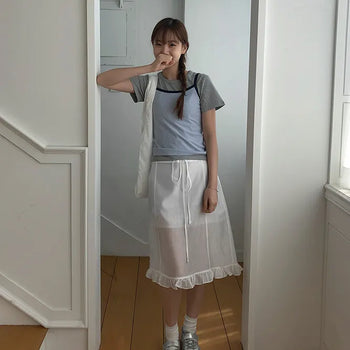 Down Frill Tencel Layered Skirt